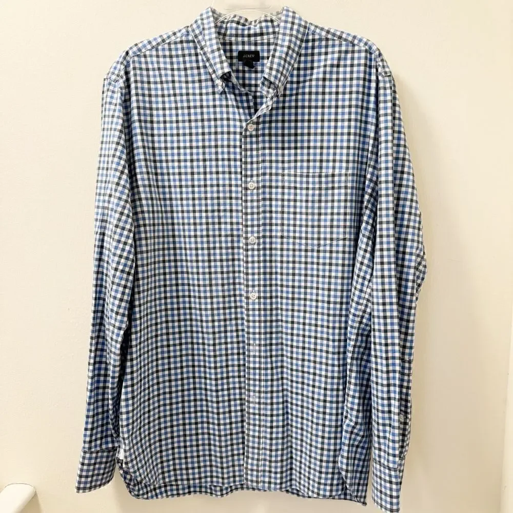 J. Crew Men's Casual Gingham Button Down Shirt - Size Large